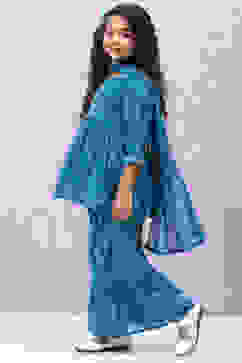 Teal Blue Cotton Flared Kurta Garara Suit Set image number 6