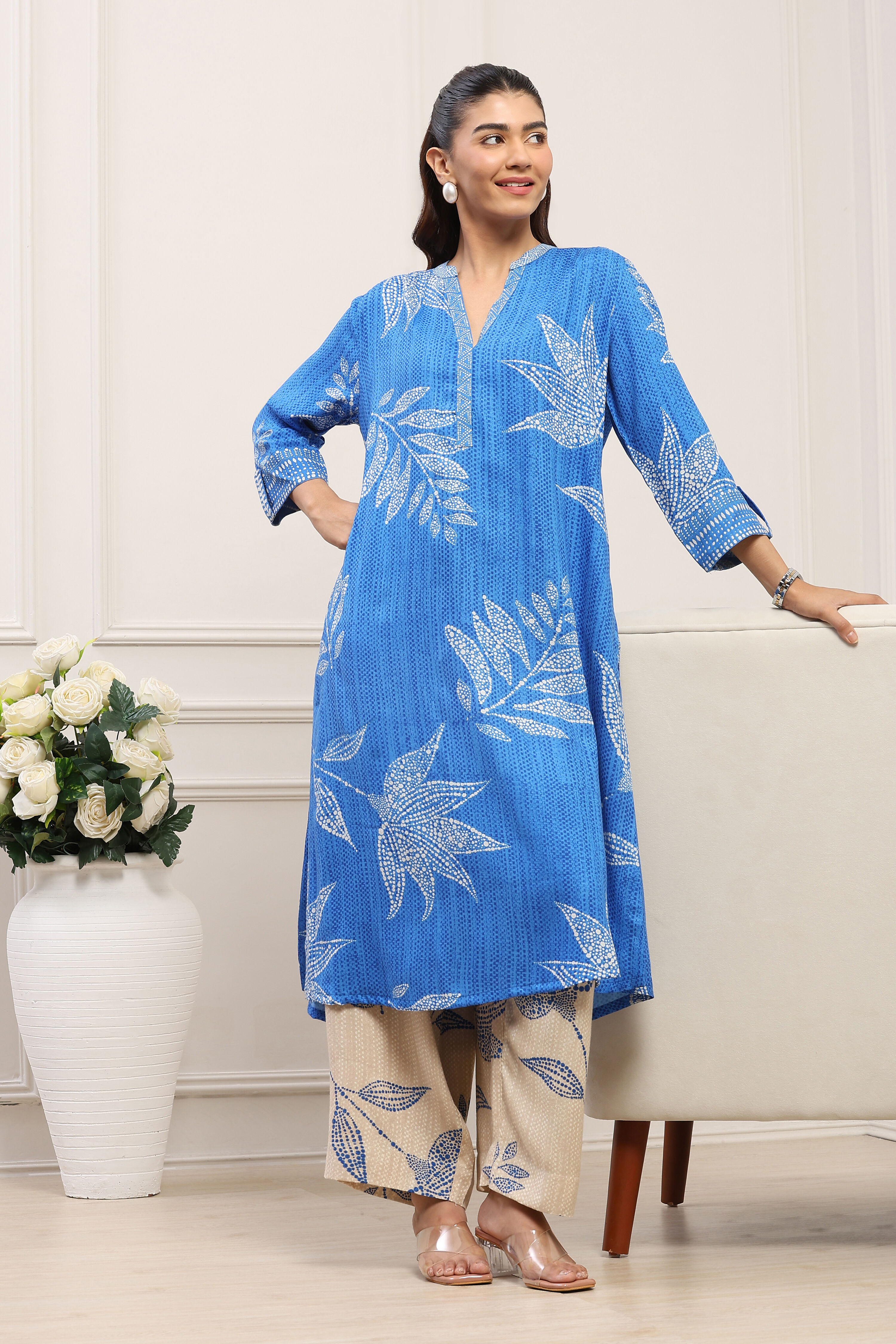 Blue LIVA Straight Printed 2 Piece Set image number 0