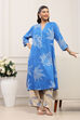 Blue LIVA Straight Printed 2 Piece Set