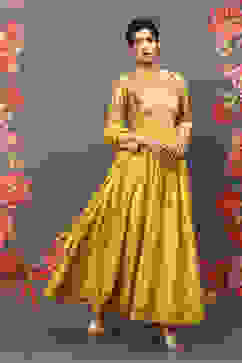 Rohit Bal Mustard Cotton Blend Anarkali Kurta Suit Set image number 6