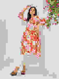 Burnt Orange LIVA Straight Printed Kurta image number 0