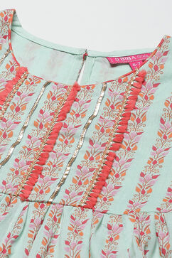 Aqua & Coral Cotton Printed Kurta Garara Suit Set image number 1
