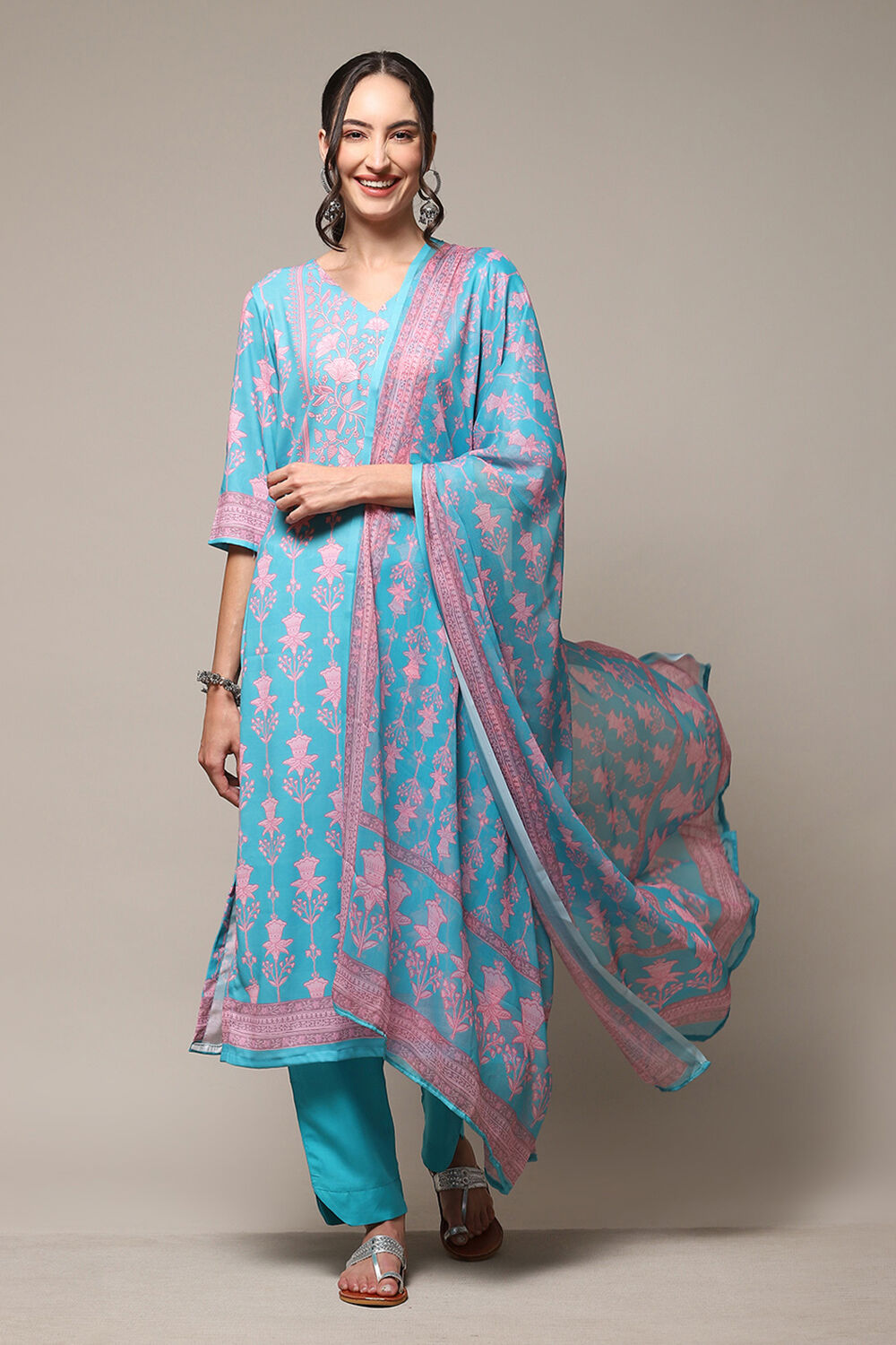 Indigo Chanderi Silk Unstitched Suit Set image number 1