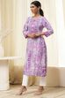 Lavender Printed Straight Kurta image number 2