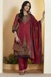 Red Cotton Straight Suit Set