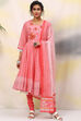 Coral Red Cotton Anarkali Kurta Churidar Suit Set image number 0