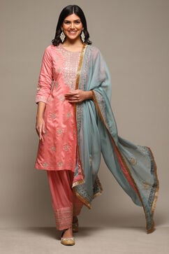 Power Pink Cotton Blend Straight Kurta Salwar Suit Set image number 7