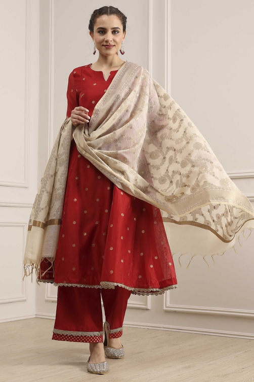 Cream Polyester Yarndyed Dupatta image number 0