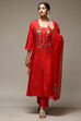 Red Silk Blend Hand Embroidered Unstitched Suit Set image number 8