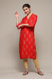 Red LIVA Straight Printed Kurta