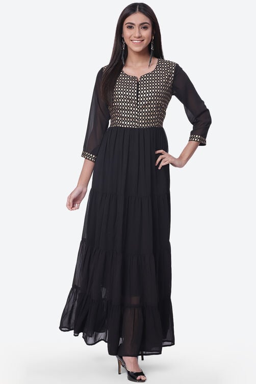 Buy Black Art Silk Fusion Dress for INR2099.30 |Biba India
