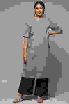 Grey Cotton Straight Kurta Palazzo Suit Set image number 0