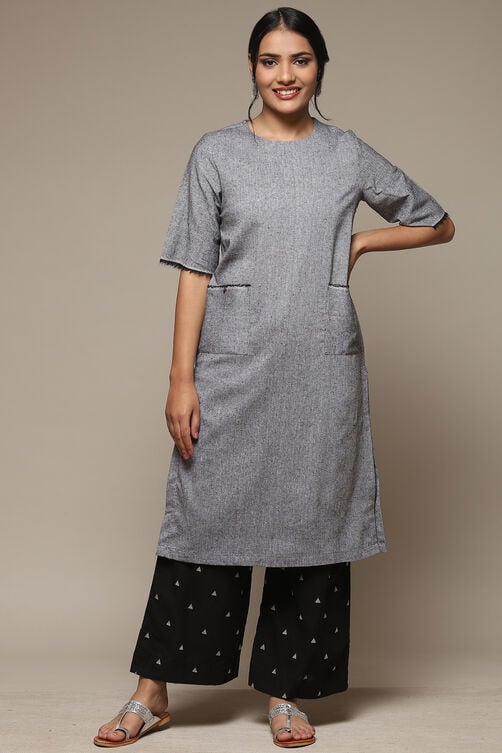 Grey Cotton Straight Kurta Palazzo Suit Set image number 0