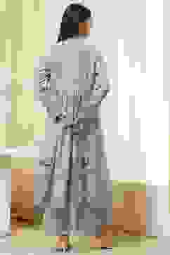 Dull Blue Cotton Flared Printed Kurta Set image number 4