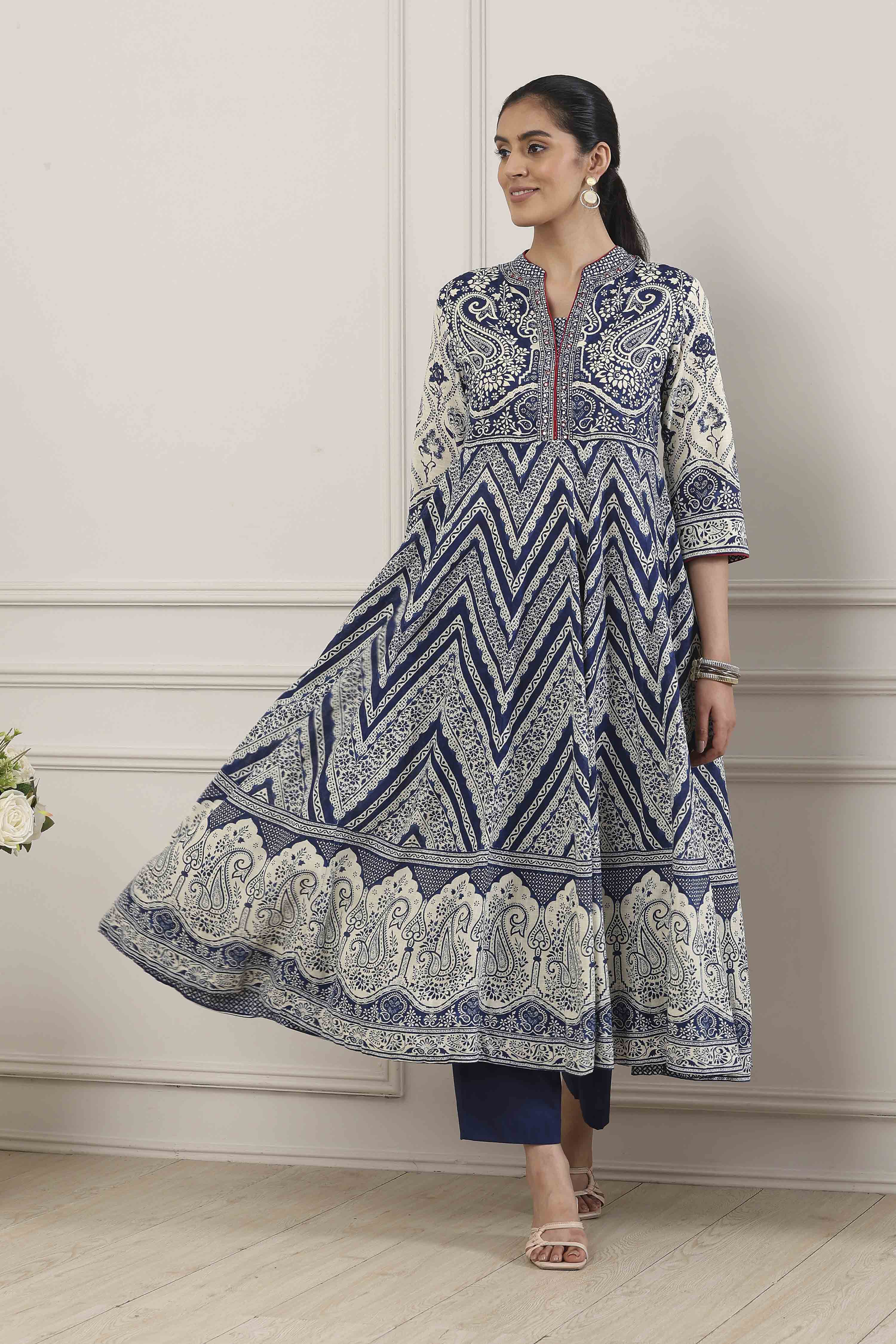 Blue Cotton Anarkali Suit Set image number 0