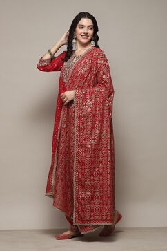 Red Rayon Straight Kurta Salwar Suit Set image number 4