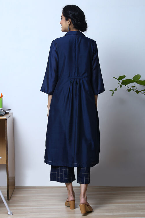 Navy Cotton Straight Kurta Palazzo Suit Set image number 9