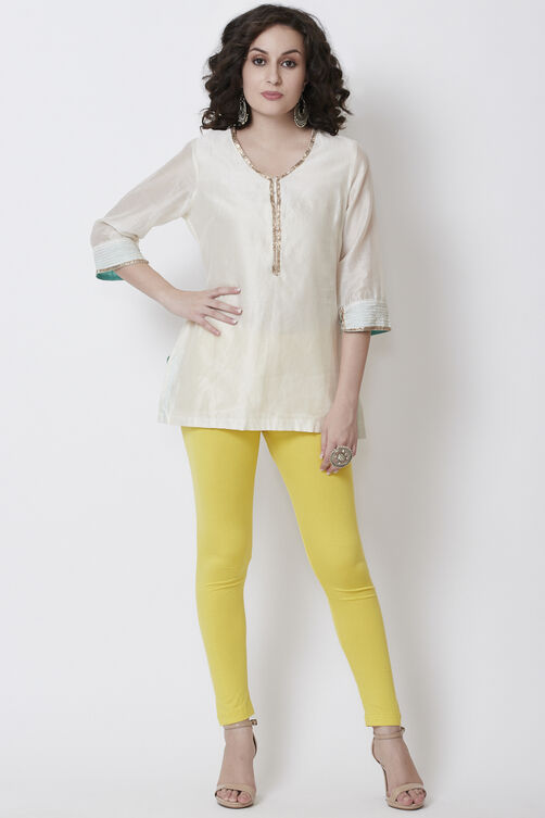 BIBA Women's Yellow Viscose Lycra Solid Leggings : : Fashion