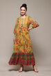 Yellow Polyester Tiered Printed Dress image number 5