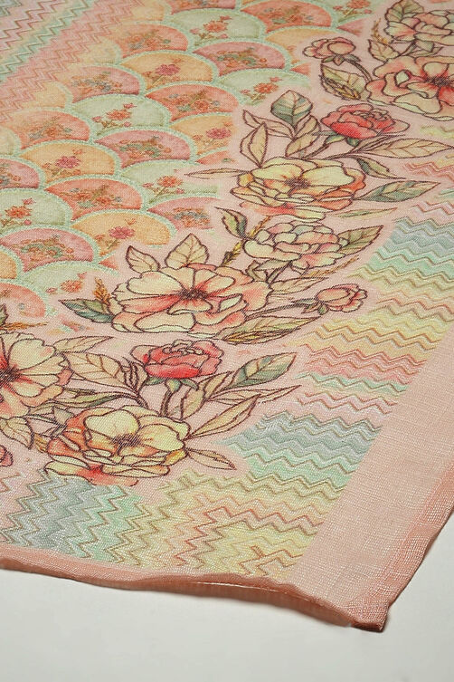 Peach Linen Machine Embroidered Unstitched Suit Set image number 16