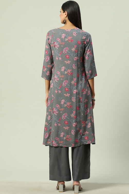 Pink Viscose A-Line Kurta Palazzo Suit Set image number 4