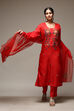 Red Silk Blend Hand Embroidered Unstitched Suit Set image number 1