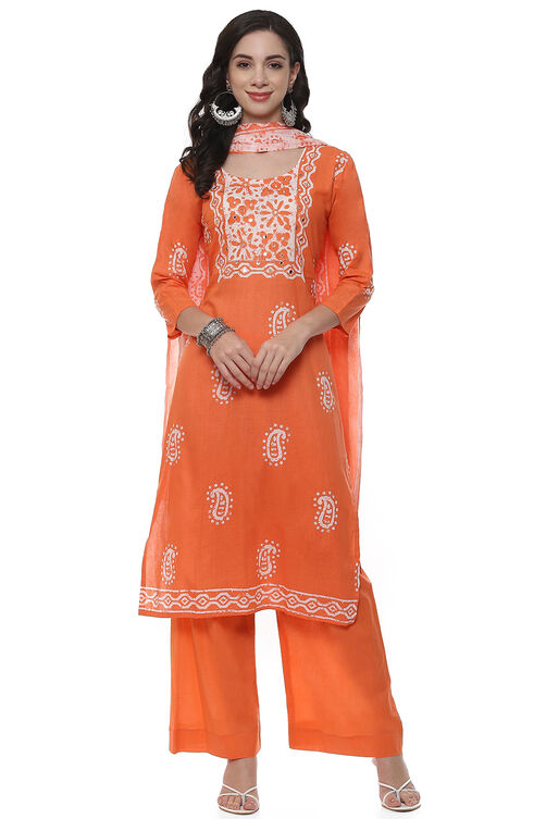 Peach Cotton Blend Unstitched Suit Set image number 1