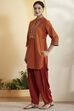 Rust Cotton Mirror Work Short Kurta Set image number 4