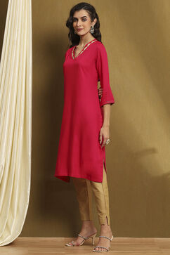 Fuchsia Solid Straight Kurta image number 2