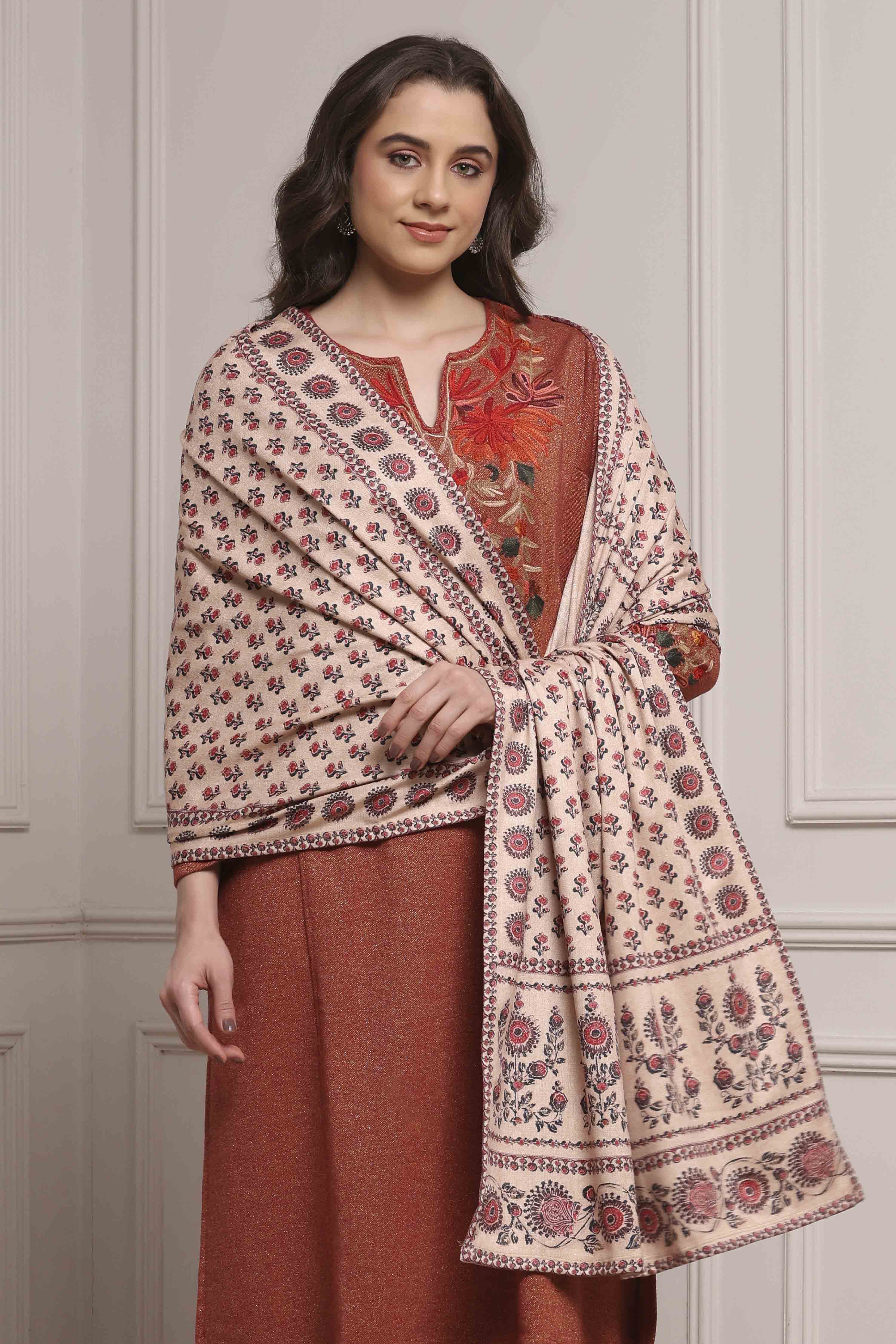 Beige Printed Winter Stole image number 0
