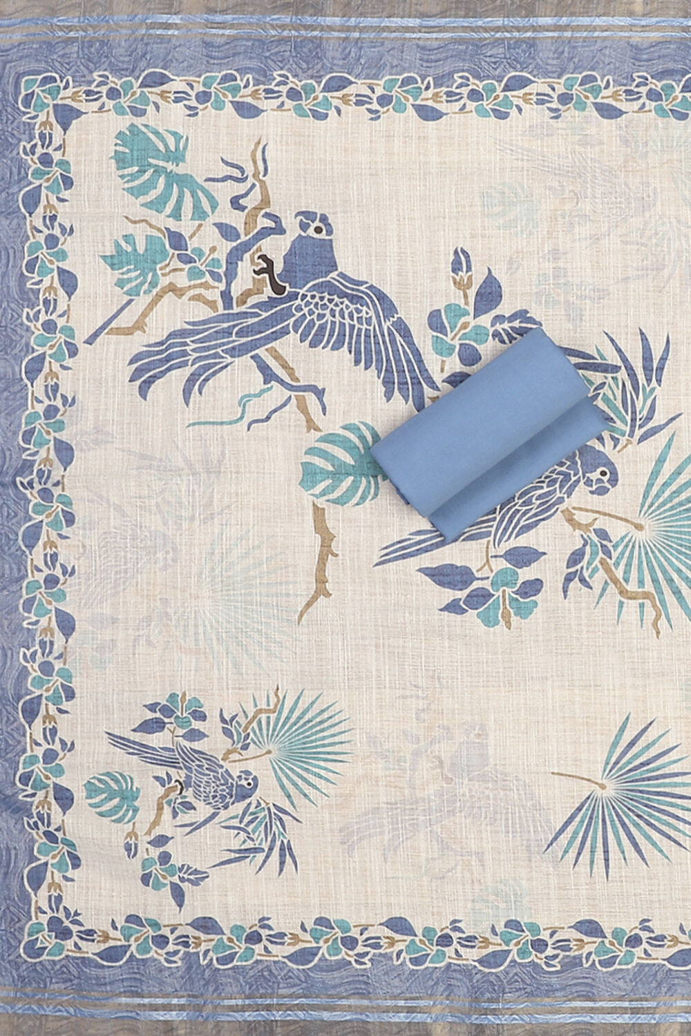 Blue Linen Unstitched Suit Set image number 2