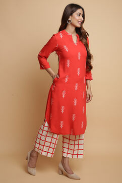 Terracotta Rayon Straight Kurta Pants Set image number 4