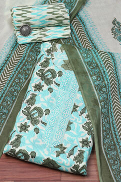 Green Cotton Printed Unstitched Suit Set image number 0