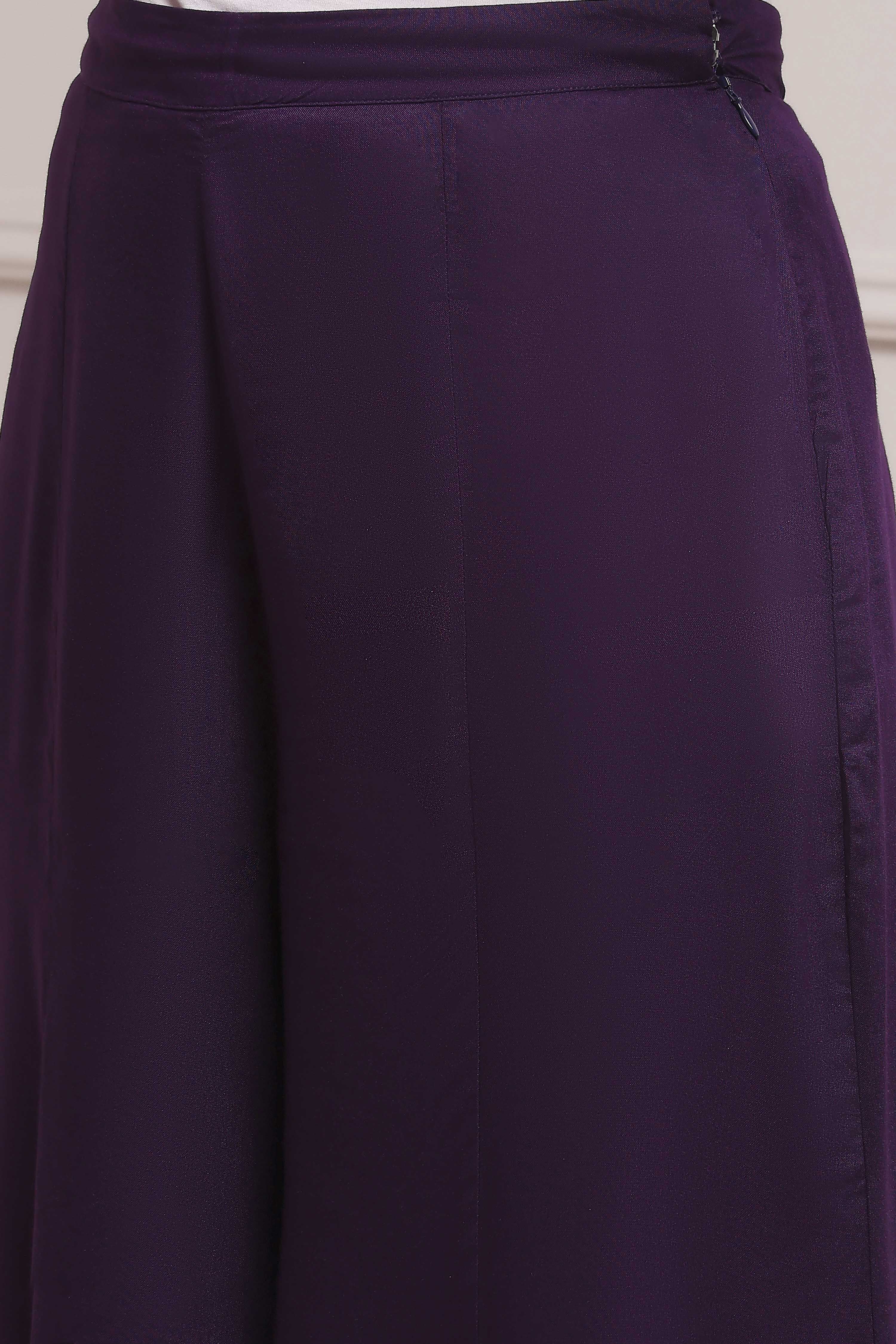 Purple Viscose Blend Straight Printed Kurta Pants Set image number 2