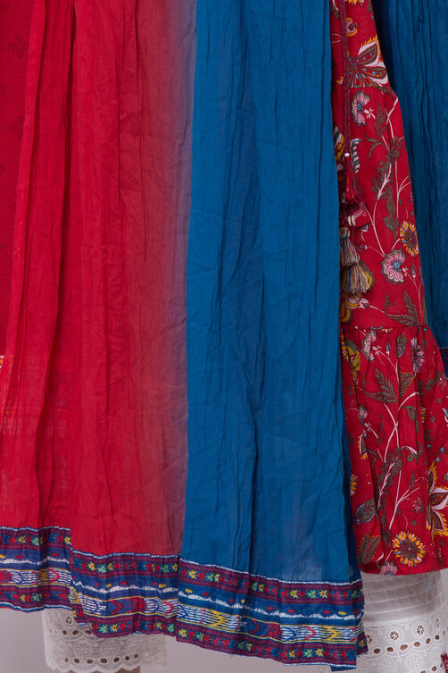 Blue And Red Cotton Solid Dupatta image number 1