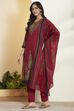 Red Cotton Straight Suit Set image number 4