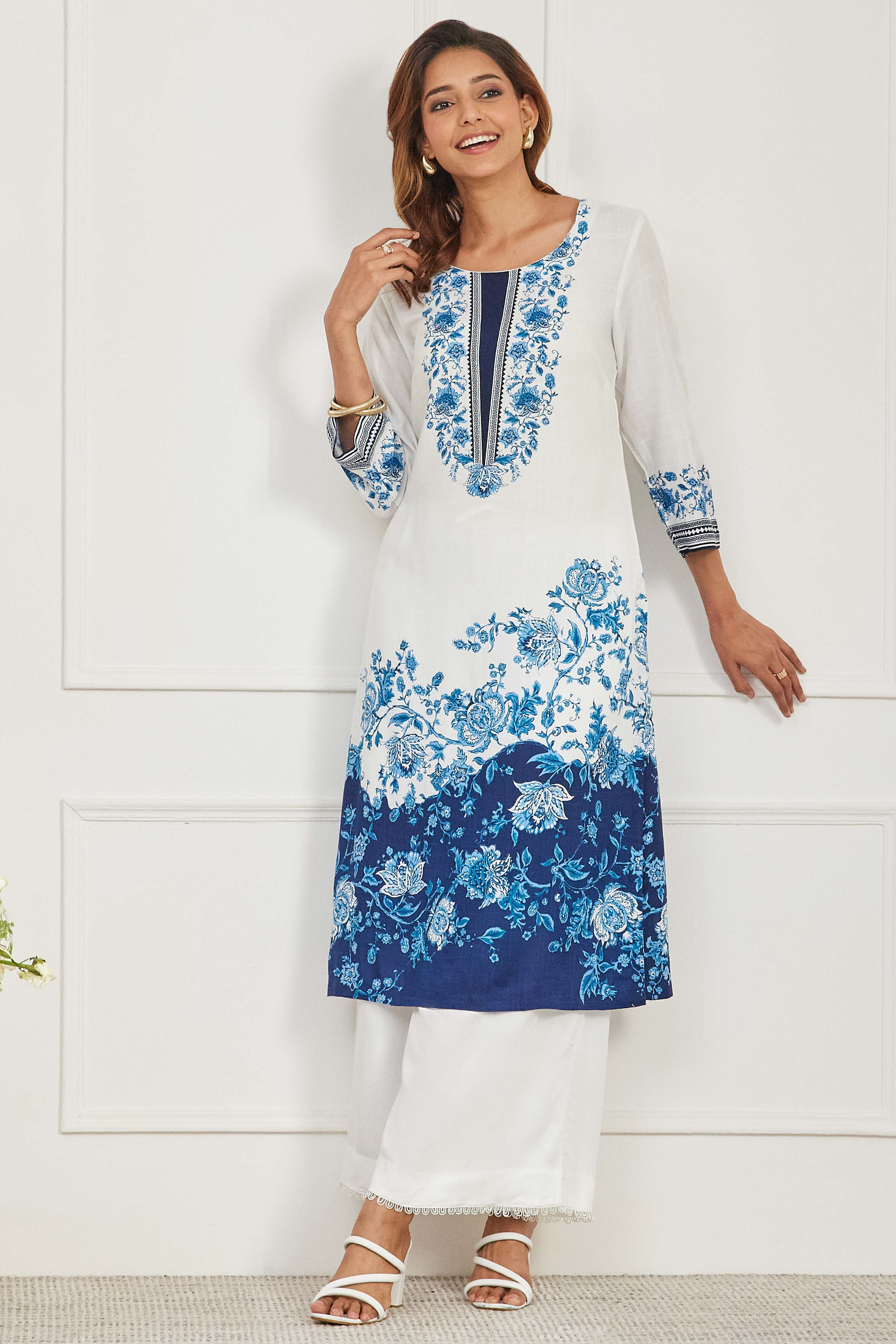 Blue Viscose Rayon Straight Kurta image number 1