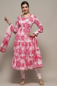 Pink Cotton Anarkali Suit Set image number 0