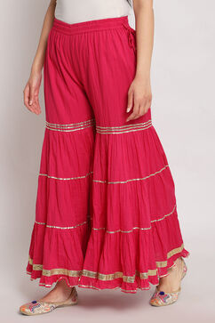 Fuchsia Cotton Sharara Pants image number 2