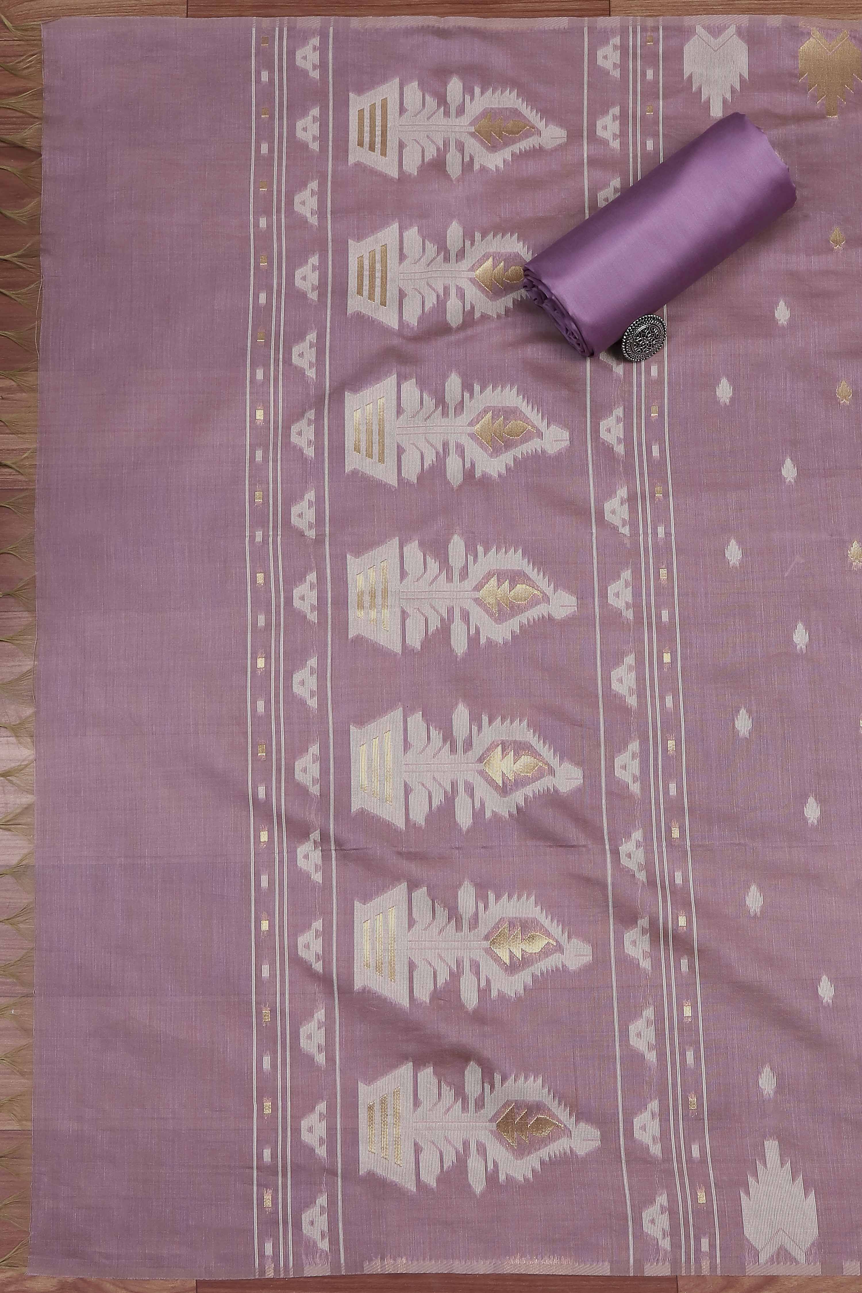 Lavender Cotton Jamdani Unstitched Suit Set image number 3