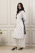 White & Black Cotton Floral Embroidered Straight Suit Set image number 4