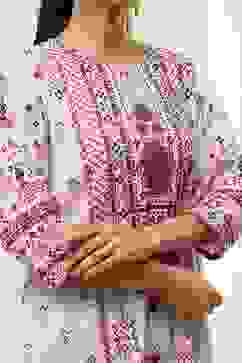 Off-White and Pink Cotton Straight Kurta image number 1