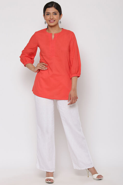 Sky Blue Cotton Short Solid Kurti image number 2