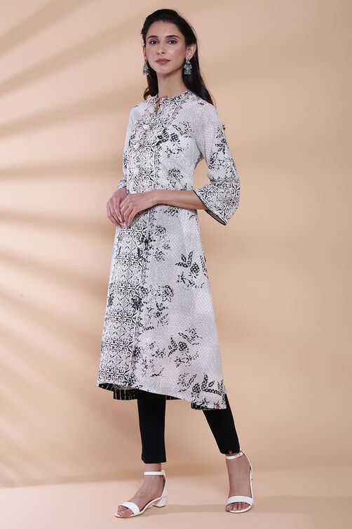 Black Cotton A-line Printed Kurta image number 2
