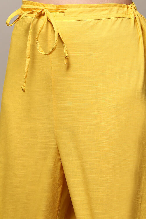 Yellow Cotton Anarkali Kurta Palazzo Suit Set image number 2