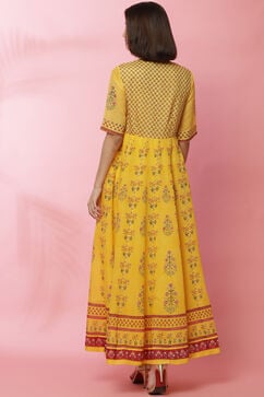 Yellow Art Silk Anarkali Printed Kurta Dress image number 5