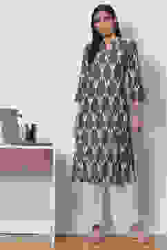 Blue and White Cotton Fusion Yarndyed Kurta Set image number 0