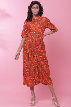 Rust Rayon Fusion Dress image number 0