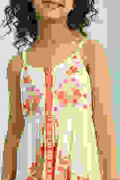 Cream-Colored Floral Gathered Flared Dress image number 1