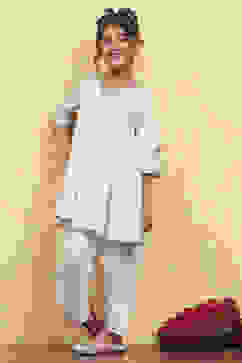 White Viscose Rayon Printed Anarkali Kurta Pants Set image number 0